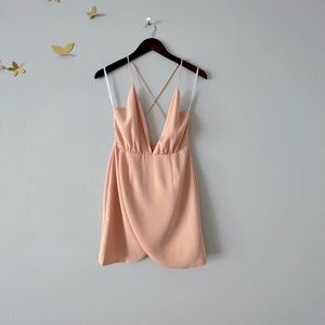 Peach mini dress with plunging neck line